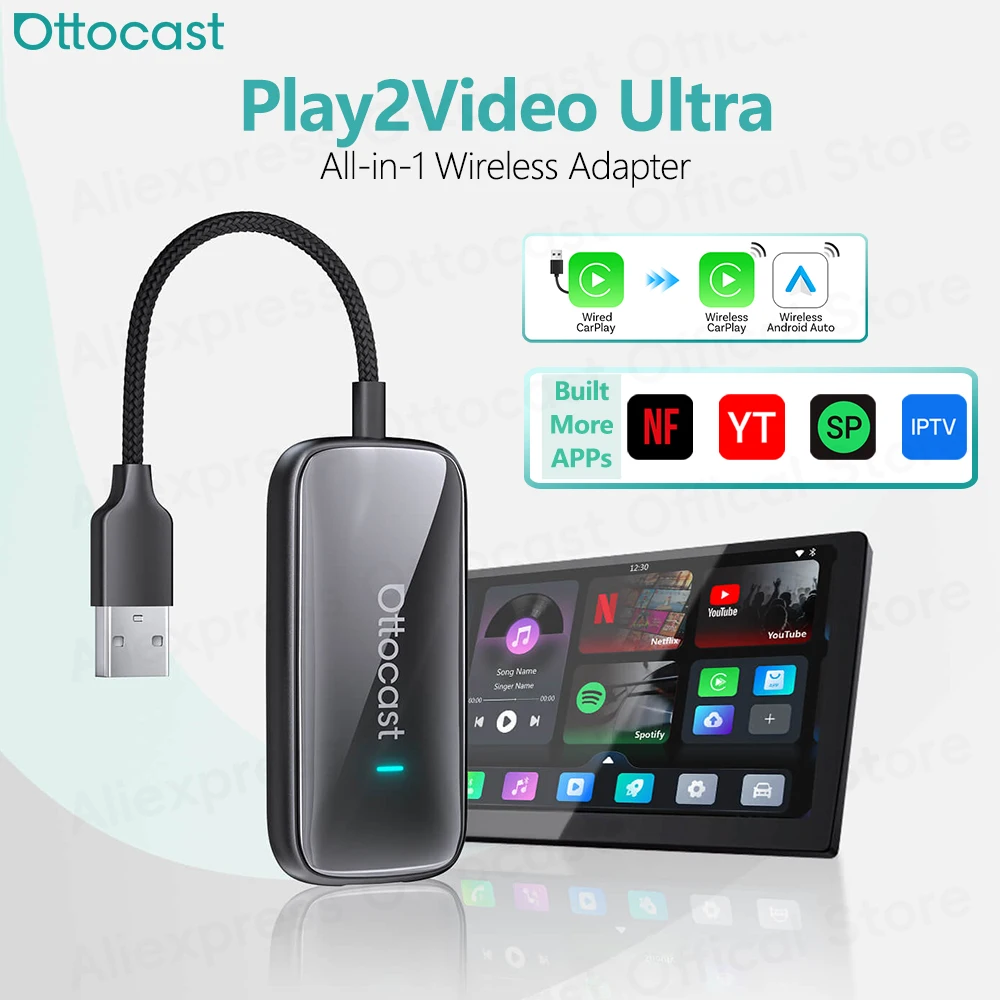 Car Accessories Youtube - محول OTTOCAST Play2Video Ultra Wireless CarPlay