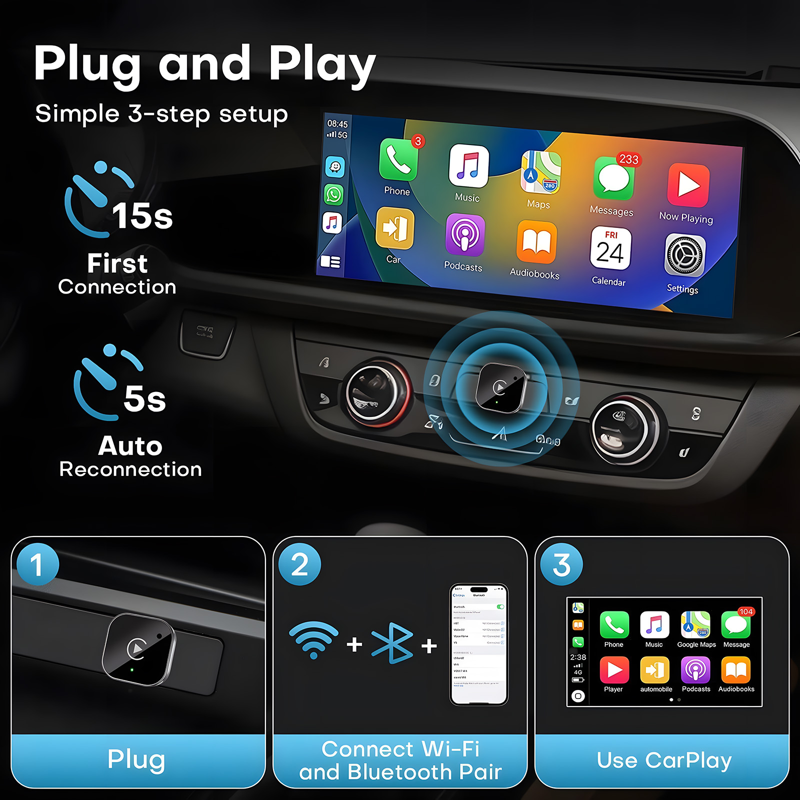 أحدث محول كاربلاي لاسلكي لعام  - مراجعة Car Accessories Youtube وسعره